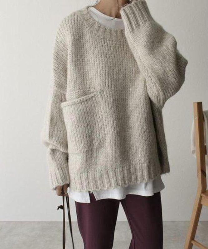 Lucianna | Oversized beige pocket front sweater