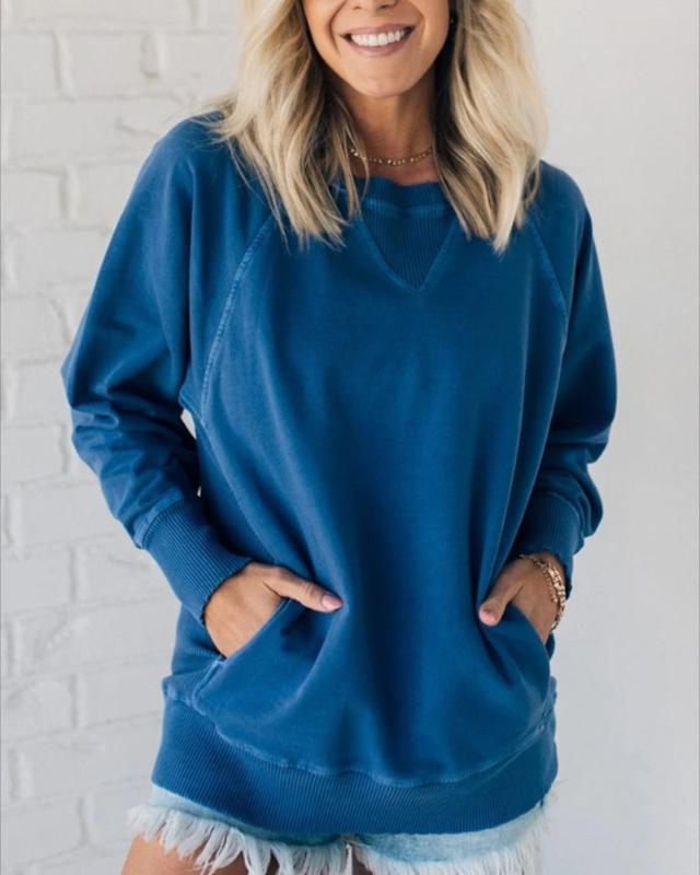 Corina | Ribbed accent pocketed sweater