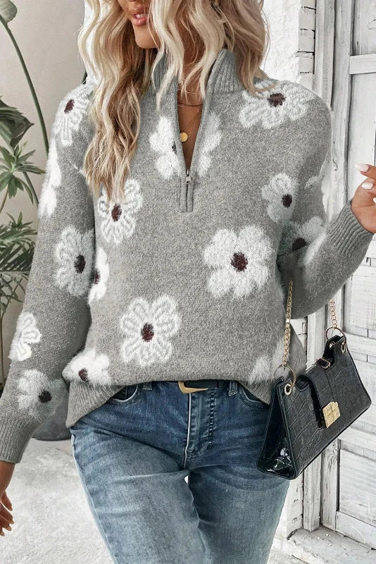 Charlene | Floral zip sweater