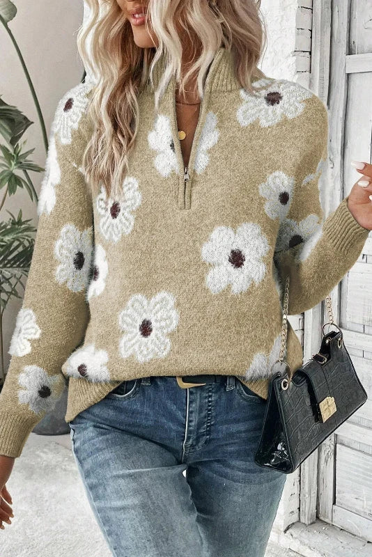 Charlene | Floral zip sweater