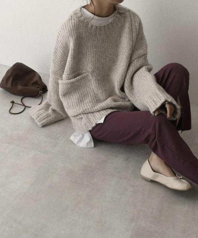 Lucianna | Oversized beige pocket front sweater