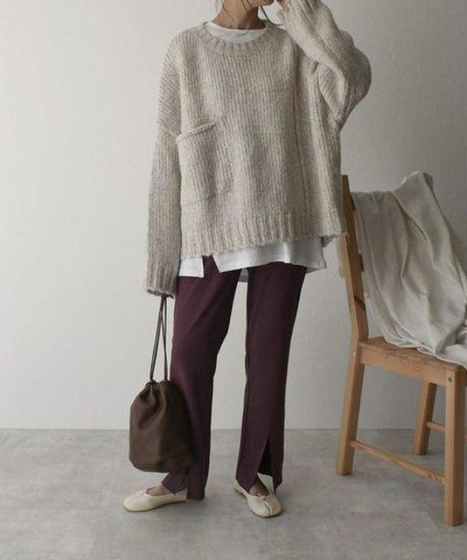 Lucianna | Oversized beige pocket front sweater