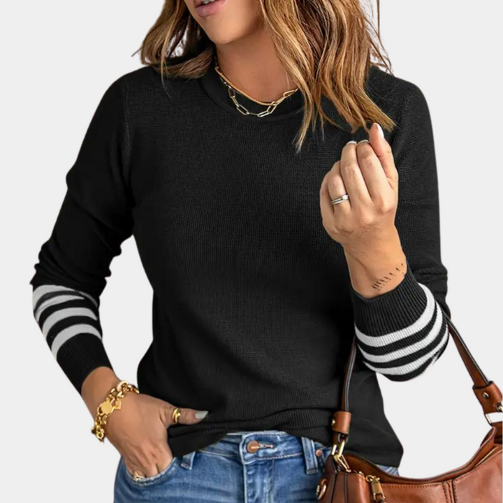 Melany | Elegant women's sweater with striped sleeves