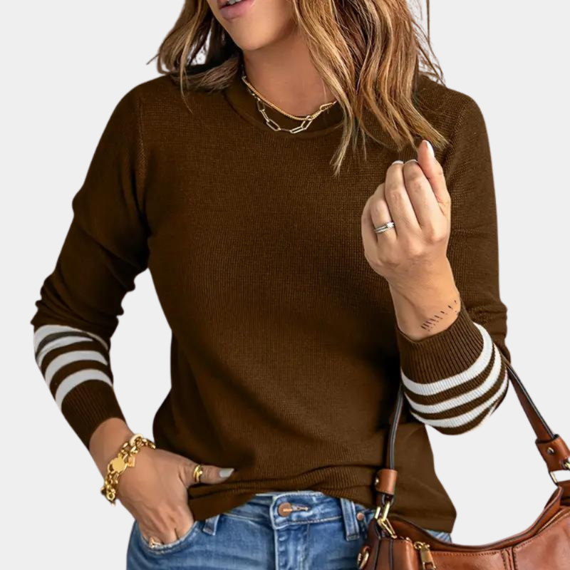 Melany | Elegant women's sweater with striped sleeves