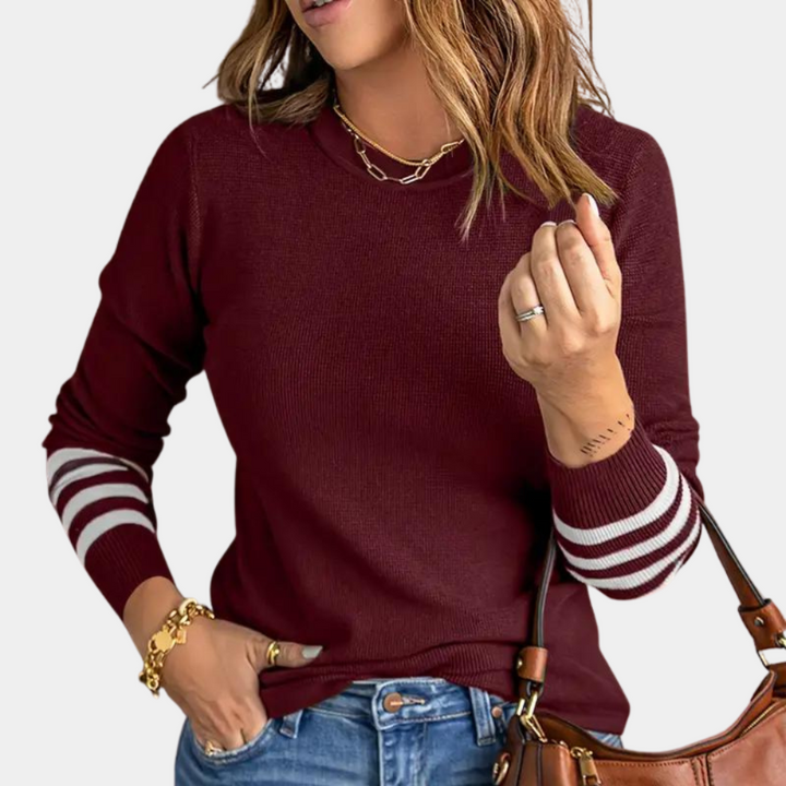 Melany | Elegant women's sweater with striped sleeves