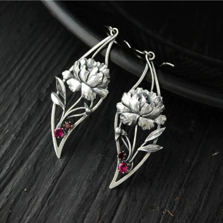 Josie | Boho floral earrings with crystals in sterling silver