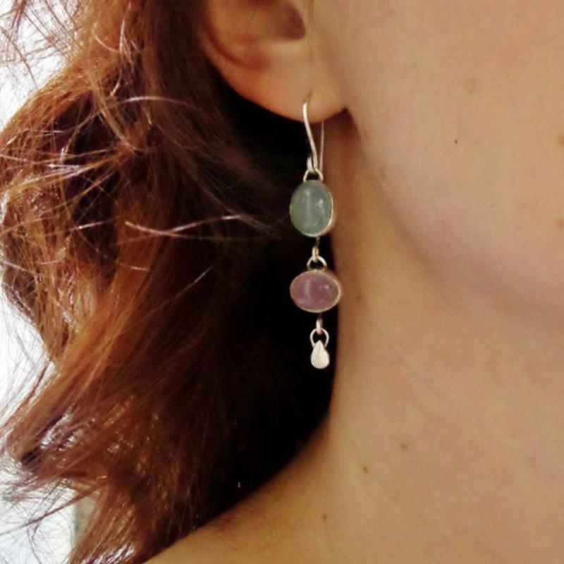 Dorreen | Silver boho bicolour crystal earrings