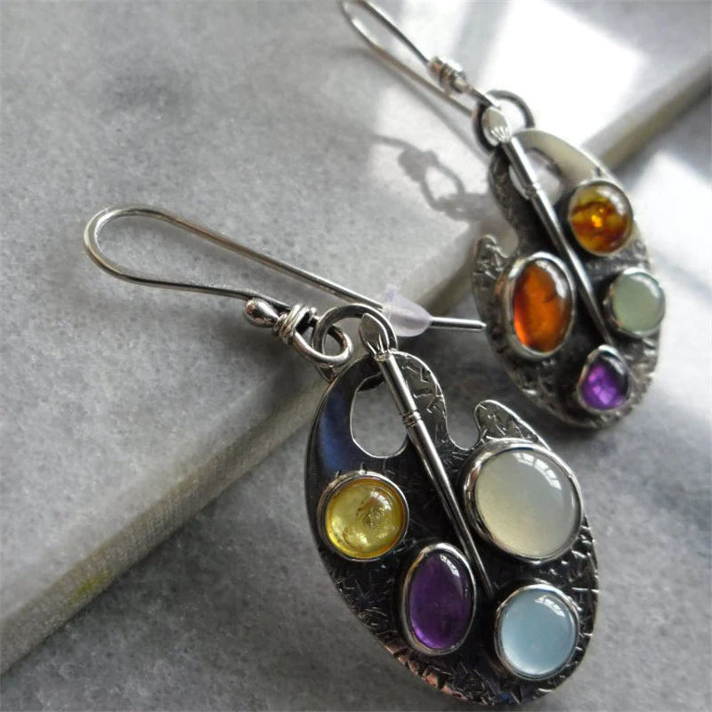 Ivory | Multicoloured stone pendant earrings