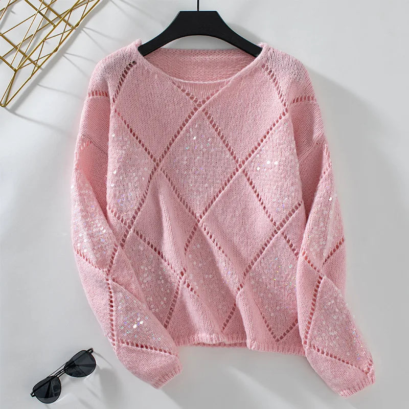 Dianna | Scandinavian sequin hollow knit sweater