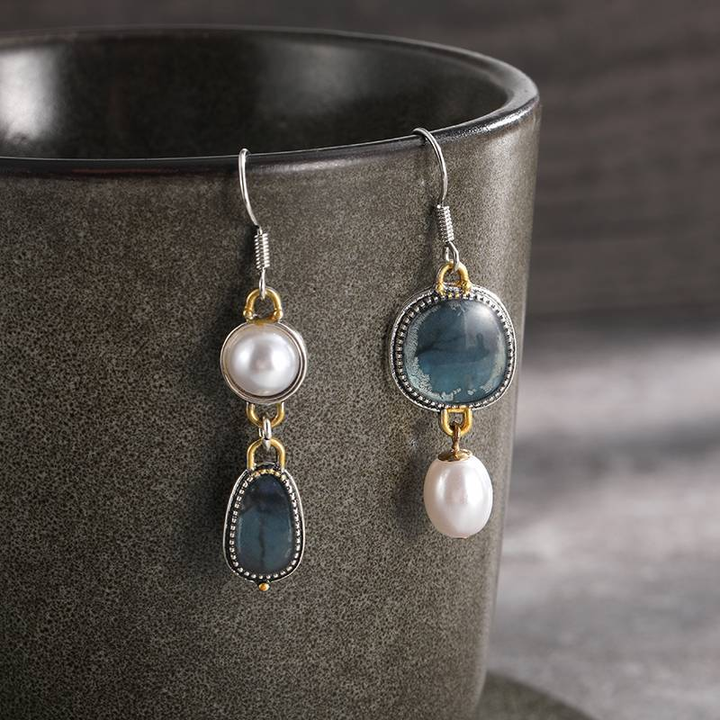 Lovella | Vintage blue stone pearl earrings