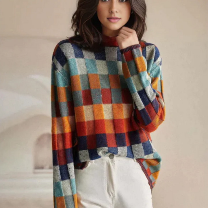 Carys - Patchwork cashmere couture turtleneck sweater